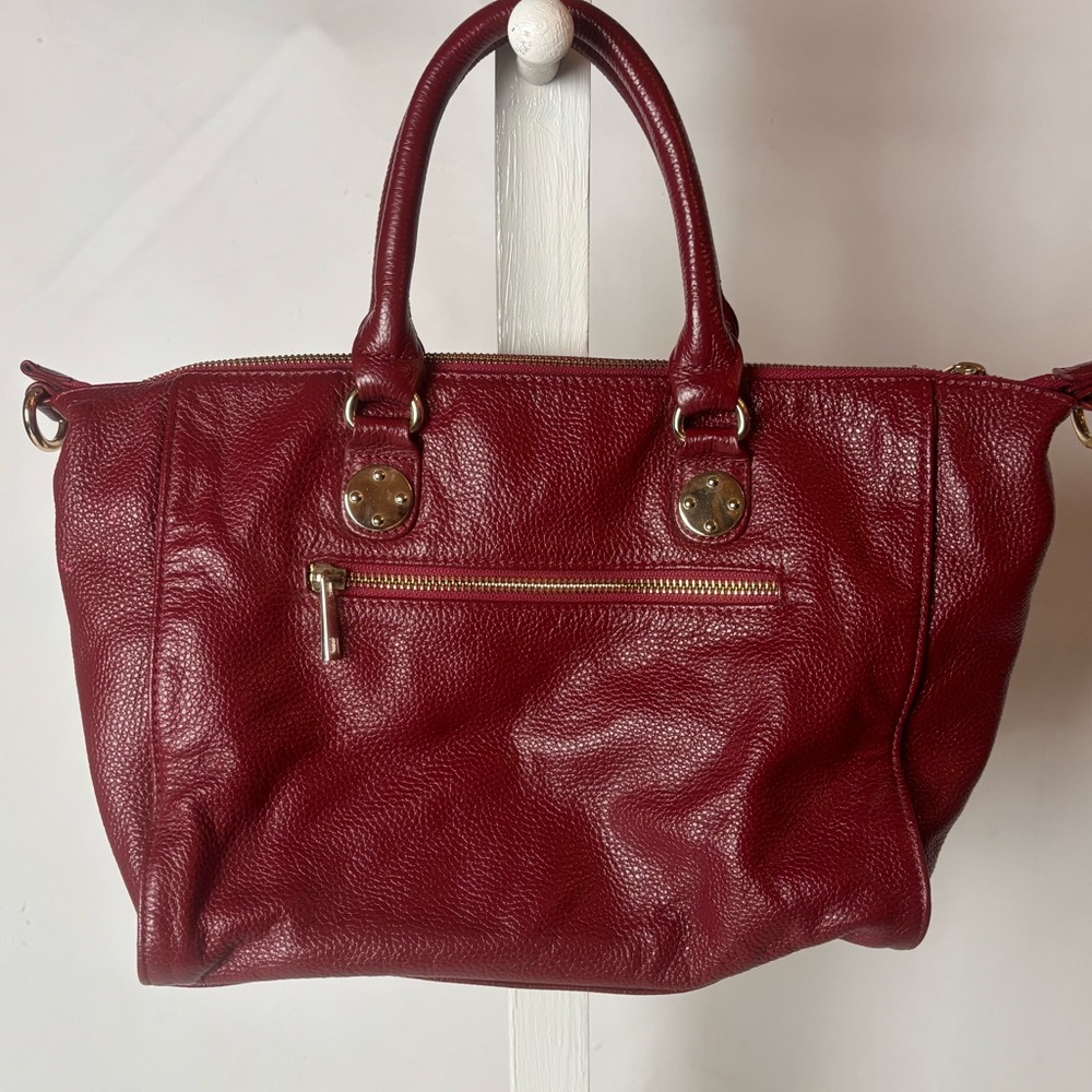 Onna Ehrlich Red Pebble Leather Satchel Crossbody Handbag Purse Double Handle